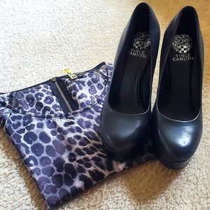 Vince Camuto Black Leather Platform Heels